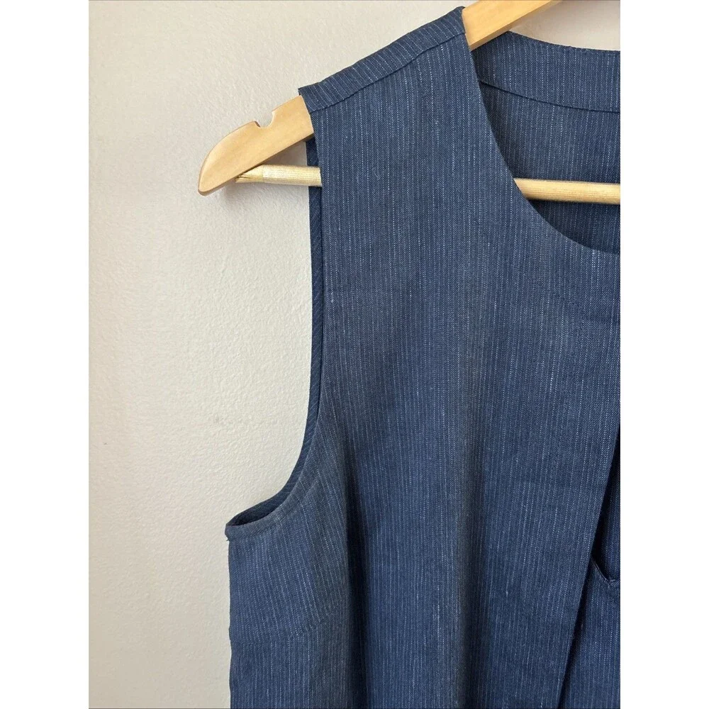 BCBGMAXAZRIA Tank Top Womens M Navy Blue High Low Tailored Sleeveless